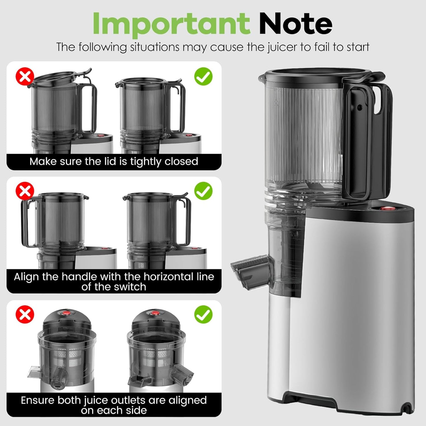 Cold Press Juicer, 5.8" Wide Feed Chute Juice Extractor Machine with 400W, High Juice Yield, Slow Masticating Juicer for Whole Vegetables & Fruits, Silver