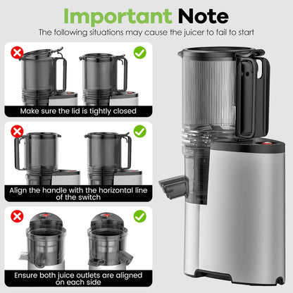 Cold Press Juicer, 5.8" Wide Feed Chute Juice Extractor Machine with 400W, High Juice Yield, Slow Masticating Juicer for Whole Vegetables & Fruits, Silver