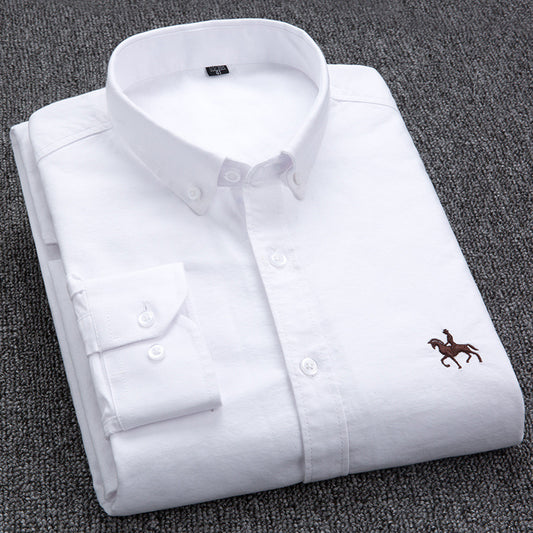 New 100% Cotton Men's Shirt Oxford Casual Shirt Men's Long-Sleeved Embroidered Spot Distribution Drop Shipping
