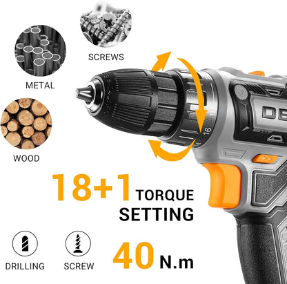 Power Drill Cordless:  Cordless Drill 20V Electric Power Drills Set Tool Drills Cord-Less Set with Battery and Charger
