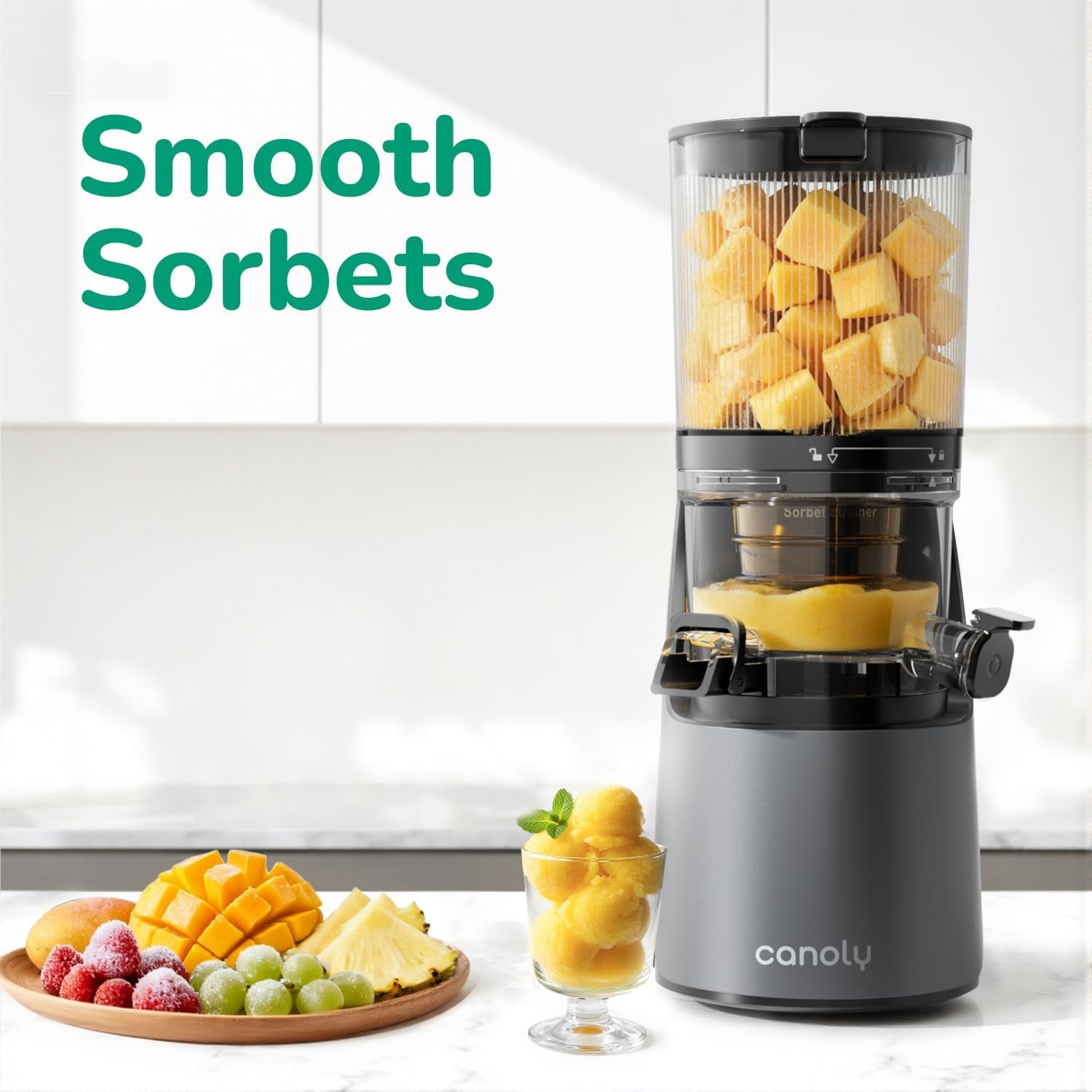 C16 Cold Press Juicer, 6" Extra Wide Feed Chute, 3-IN-1 Strainers (Juice & Sorbet & Nut Milk), Powerful AC Brushless Motor, Self Precut System, Juicer Machines with Bpa-Free (Space Gray)
