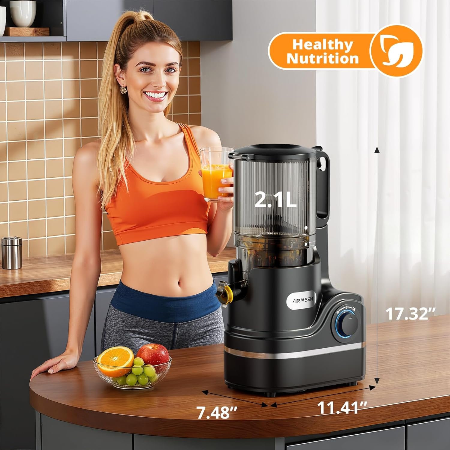 Juicer Machines, 5.8" Feed Chute Cold Press Juicer for Whole Fruit and Vegetable, 2.2 Qt Auto-Feed Time-Saver, 7+1-Stage New Upgraded Auger Slow Masticating High Yield, Easy to Clean Black