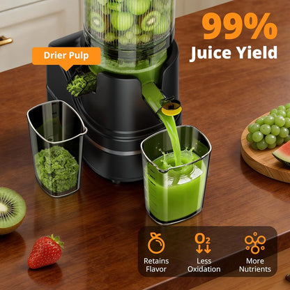 Juicer Machines, 5.8" Feed Chute Cold Press Juicer for Whole Fruit and Vegetable, 2.2 Qt Auto-Feed Time-Saver, 7+1-Stage New Upgraded Auger Slow Masticating High Yield, Easy to Clean Black