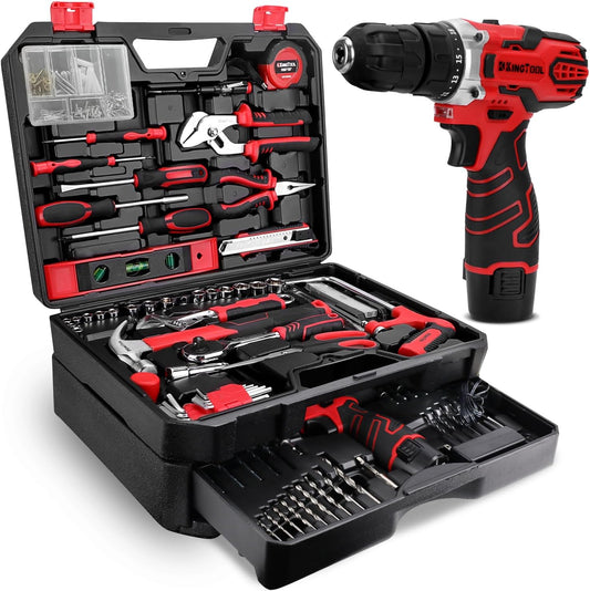 276-Piece Tool Set Kit - Tool Kit with 12V Cordless Power Drill Driver Toolbox Storage Case with Drawer, Drill Set Perfect for Homeowner, Diyer, Handyman, Fathers Day Gift