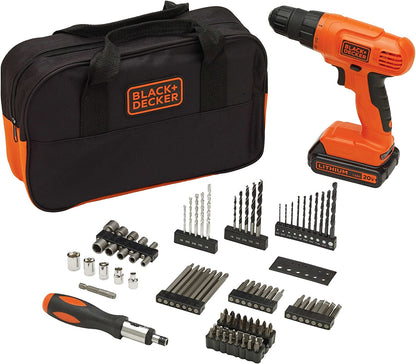 BLACK+DECKER 20V MAX* POWERCONNECT Cordless Drill Driver Kit with Drill Bit Set and Sockets, 100 Pc. Tool Kit for Home, Battery and Charger Included ,Orange (BDC120VA100)