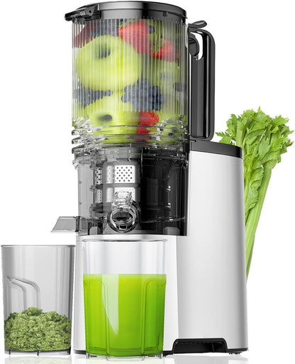 Cold Press Juicer, 5.8" Wide Feed Chute Juice Extractor Machine with 400W, High Juice Yield, Slow Masticating Juicer for Whole Vegetables & Fruits, Silver