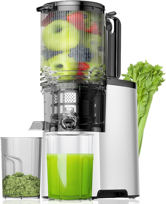 Cold Press Juicer, 5.8" Wide Feed Chute Juice Extractor Machine with 400W, High Juice Yield, Slow Masticating Juicer for Whole Vegetables & Fruits, Silver
