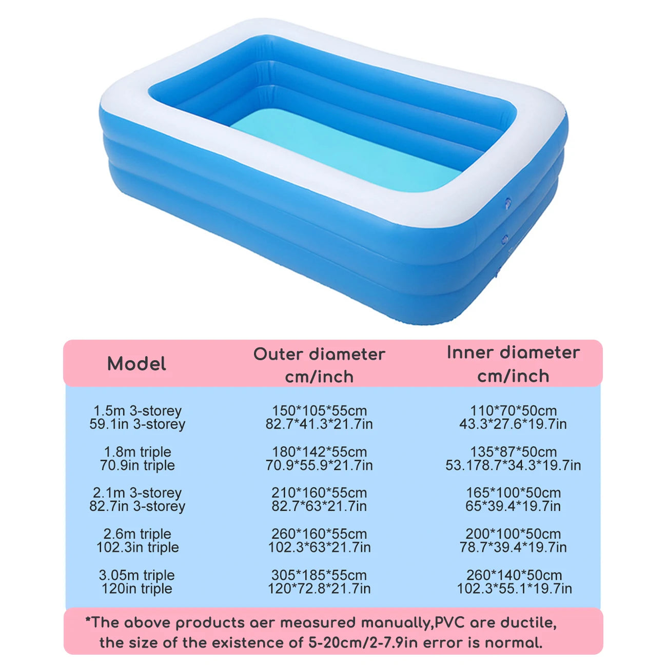 Inflatable Pool for Kids and Adults, Oversized Thickened Family Swimming Pool for Outdoor, Garden, Backyard, Summer Water Party