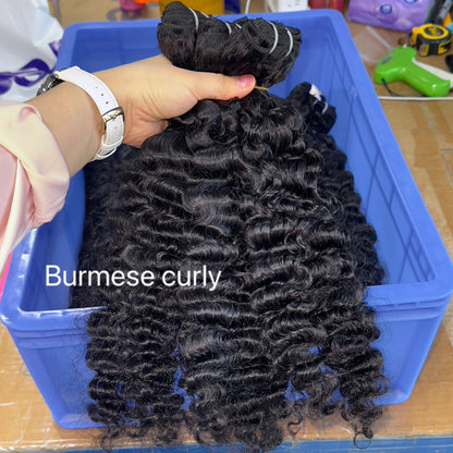 One Donor Raw Indian Wave Curl Bundle Cambodian Hair Weaves Burmese Curly Raw Human Hair Extensions for Black Women