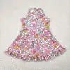 USA Warehouse Baby Girl Strap Colorful Flower Yoga Active Ruffle Short Wholesale Boutique Knee Length Dress Ready to Ship No moq