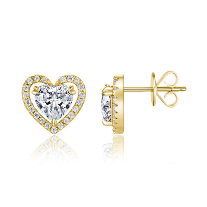 1.248CTW Heart Shaped Moissanite Stud Earrings 925 Sterling Silver with Halo Setting Romantic Jewelry for Women Perfect Gift