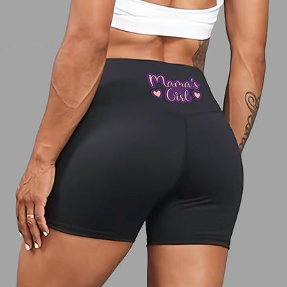 Mama's Girl Heart Slogan Print Workout Shorts Sweet Girl Vibe US Local Warehouse