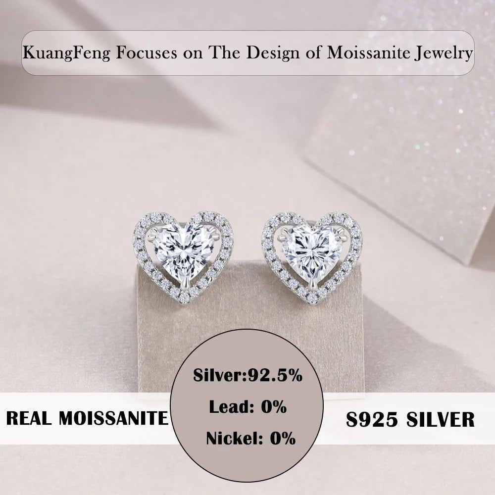 1.248CTW Heart Shaped Moissanite Stud Earrings 925 Sterling Silver with Halo Setting Romantic Jewelry for Women Perfect Gift
