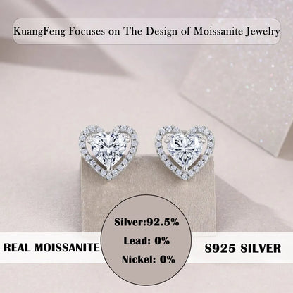 1.248CTW Heart Shaped Moissanite Stud Earrings 925 Sterling Silver with Halo Setting Romantic Jewelry for Women Perfect Gift