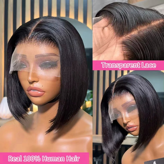 Straight Human Hair Wigs Human Hair 13X4 Lace Front Wig Human Hair 4X4 Lace Frontal Wigs for Women Pre Plucked Short Bob Wig