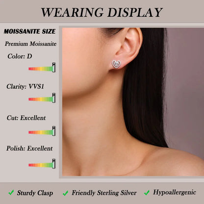 1.248CTW Heart Shaped Moissanite Stud Earrings 925 Sterling Silver with Halo Setting Romantic Jewelry for Women Perfect Gift