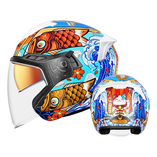 Motorax S30 Dual Visor Half Helmet Summer Riding Safety Helmet for Men and Women