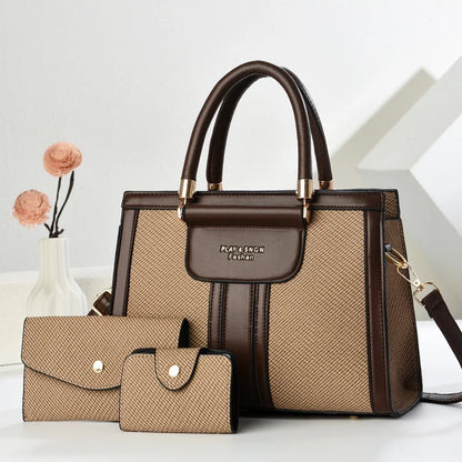 2025new Luxury Designer Women's 3-Piece PU Leather Handbags Wallet Set Shoulder Bags Nylon Zipper Closure