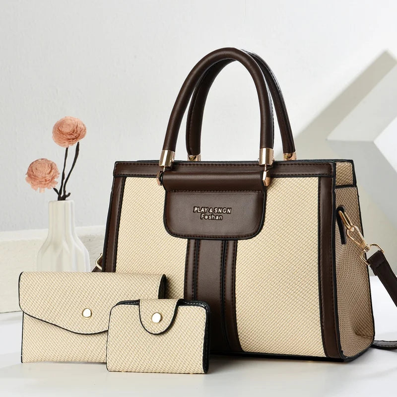 2025new Luxury Designer Women's 3-Piece PU Leather Handbags Wallet Set Shoulder Bags Nylon Zipper Closure