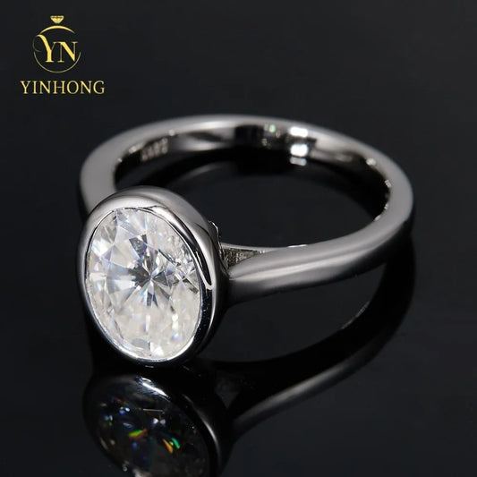 Silver 925 18k Gold Plated Jewelry Full Moissanite Women Rings 925 Silver Women Oval Moissanite Rings