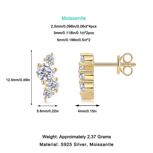 Mossanite 925 Sterling Silver Stud Earring Gold-Plated Moissanite Diamond Fine Jewelry for Men and Women