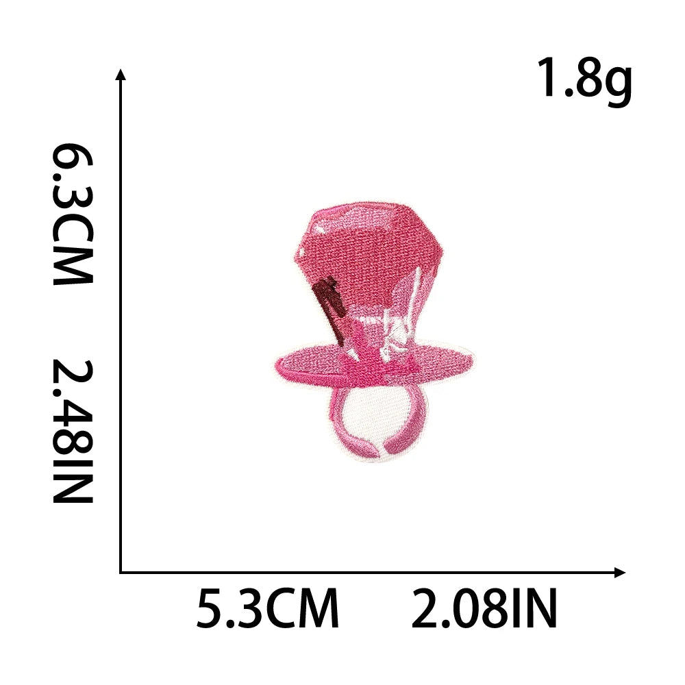 15 Pcs Pink Embroidered Patches Set Trendy Iron on Cute Love Disco Bag Ring Butterfly Girl Style Patch for Jacket Backpack