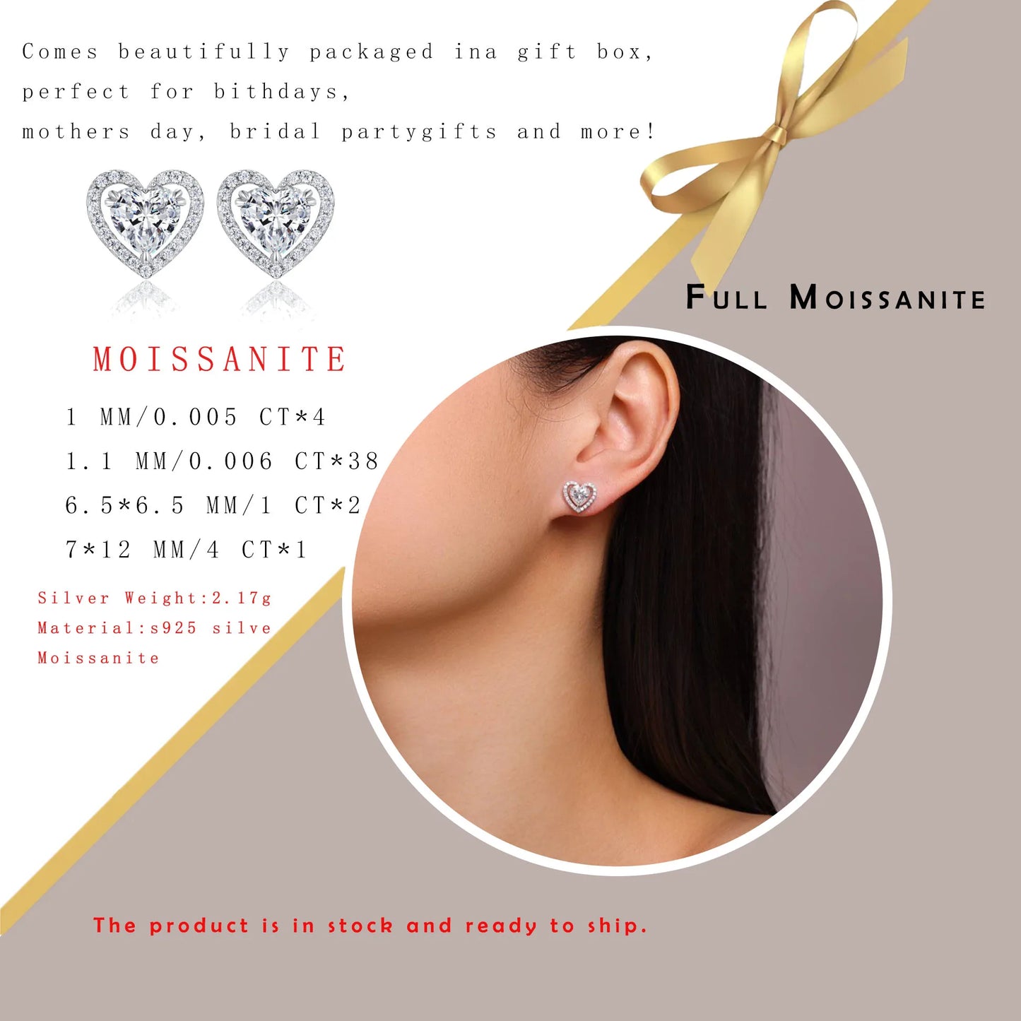 1.248CTW Heart Shaped Moissanite Stud Earrings 925 Sterling Silver with Halo Setting Romantic Jewelry for Women Perfect Gift