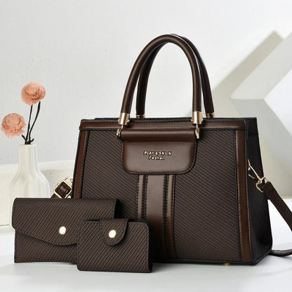 2025new Luxury Designer Women's 3-Piece PU Leather Handbags Wallet Set Shoulder Bags Nylon Zipper Closure