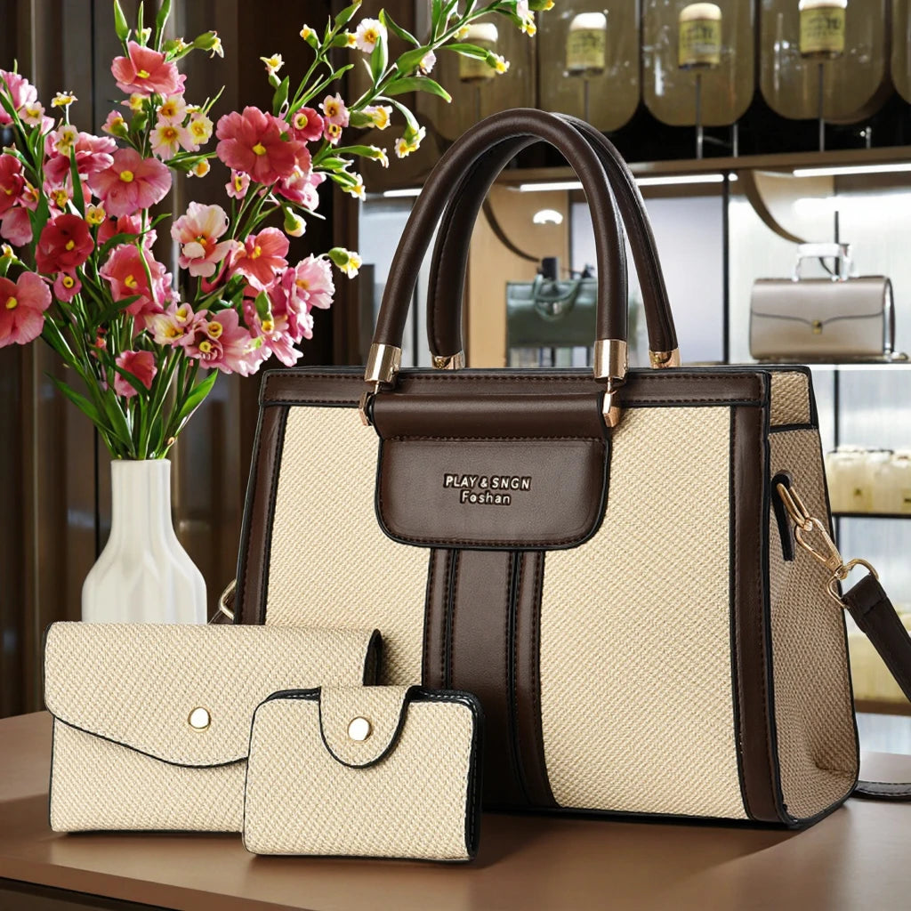 2025new Luxury Designer Women's 3-Piece PU Leather Handbags Wallet Set Shoulder Bags Nylon Zipper Closure