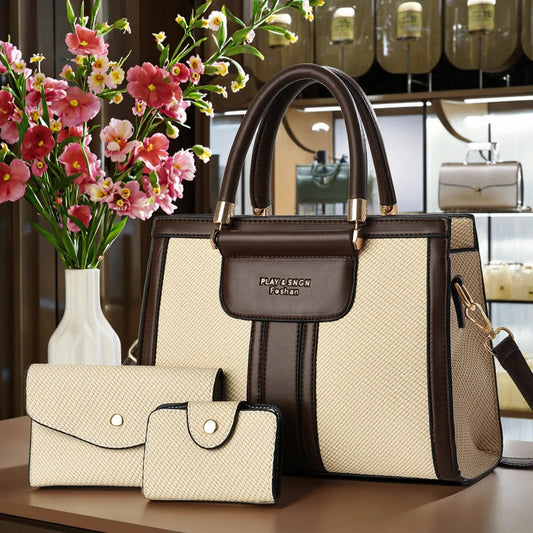2025new Luxury Designer Women's 3-Piece PU Leather Handbags Wallet Set Shoulder Bags Nylon Zipper Closure