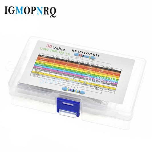 600PCS 1/4W Metal Film Resistor Kit box 1% Resistor Assorted Kit Set 10R -1M Ohm  Resistance Pack 30 Values each 20 pcs
