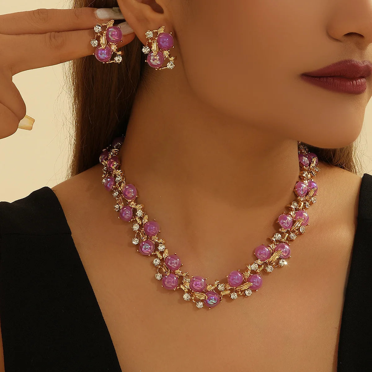 Lab-Grown Crystal Leaf Necklace and Earrings - Elegant Nature-Inspired Jewelry for Women | Luxury Birthday and Holiday