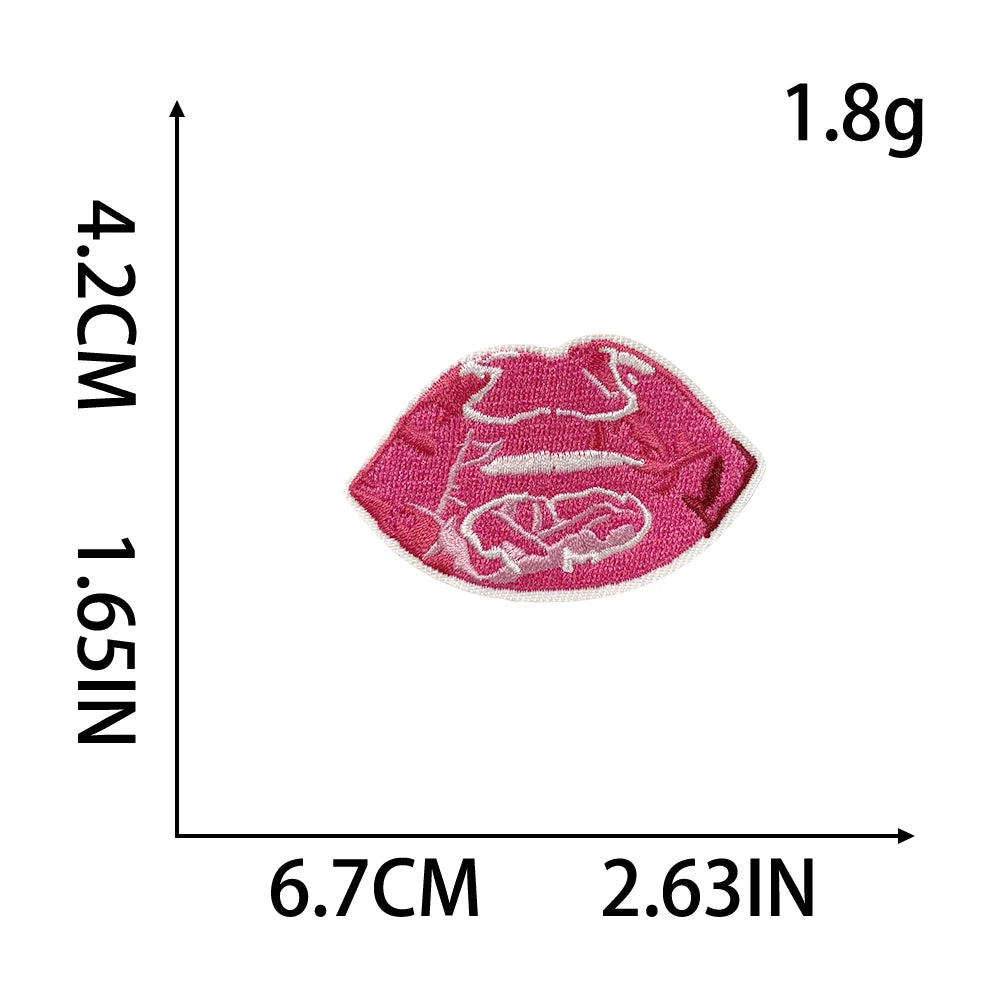 15 Pcs Pink Embroidered Patches Set Trendy Iron on Cute Love Disco Bag Ring Butterfly Girl Style Patch for Jacket Backpack