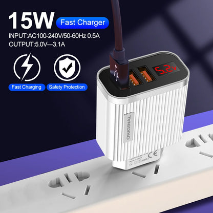 5V 3.1A 3 USB Charging Ports  Universal Wall For iPhone 12 Samsung Xiaomi Huawei Mobile Phone Chargers LED Display Fast Charger