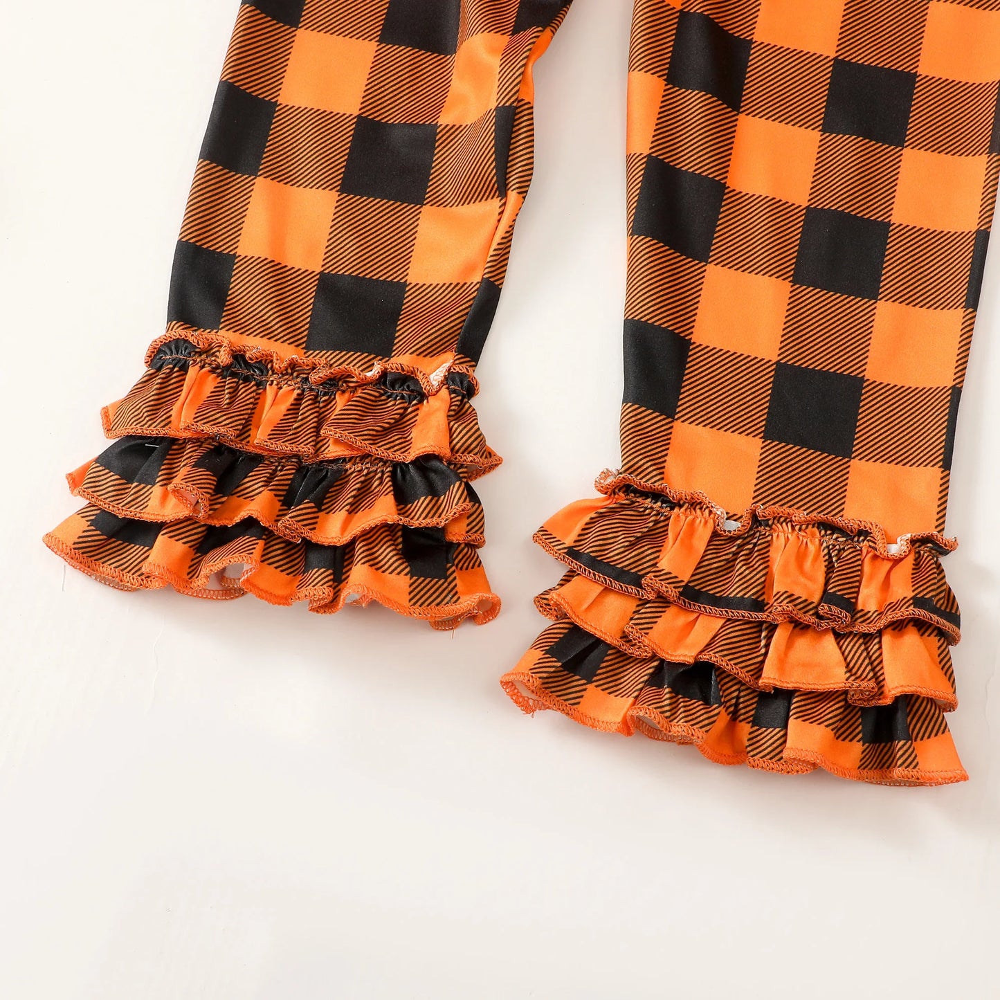 Catpapa Local Warehouse Halloween Girl 3pcs Autumn Clothing Sets for Girls Ruffle Long Plaid Pants Outfits with Stylish Dresses