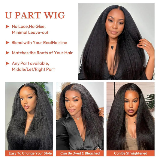 Human Hair Wig Glueless No Leave Natural Looking Middle Part U Shape Full Cap Bleach Dye Safe 8-22 Inch Lengths
