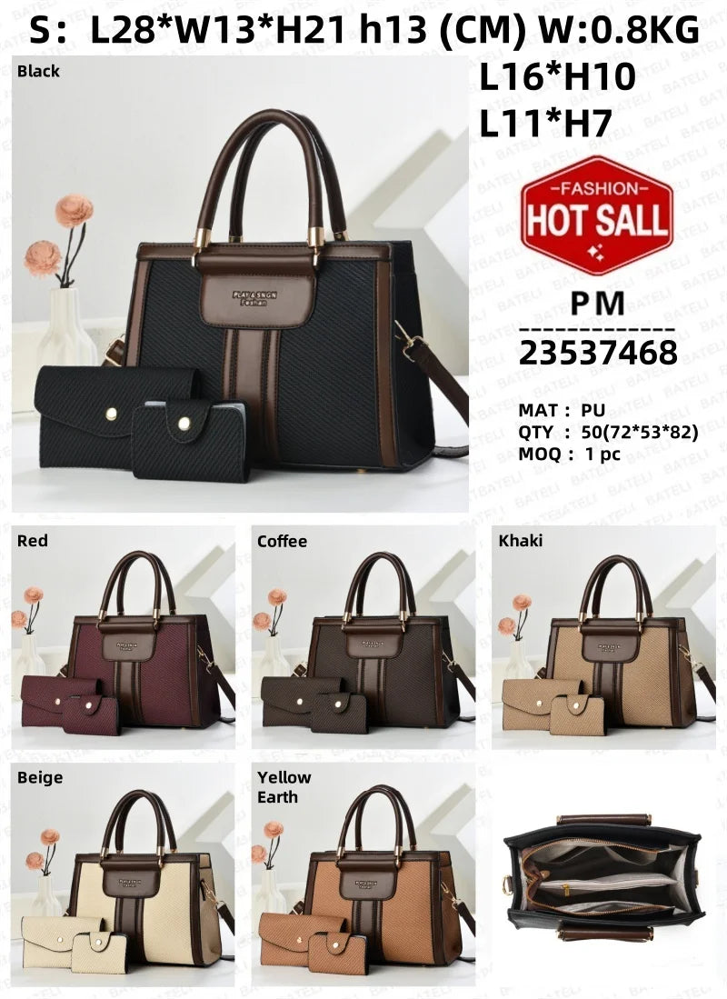 2025new Luxury Designer Women's 3-Piece PU Leather Handbags Wallet Set Shoulder Bags Nylon Zipper Closure