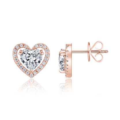 1.248CTW Heart Shaped Moissanite Stud Earrings 925 Sterling Silver with Halo Setting Romantic Jewelry for Women Perfect Gift