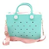 Custom Logo EVA Tote Bag Waterproof Washable Beach Bag for Women Wholesale Large Rubber Handbag with Holes DIY Charms Ready