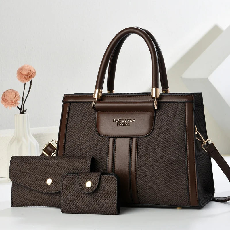 2025new Luxury Designer Women's 3-Piece PU Leather Handbags Wallet Set Shoulder Bags Nylon Zipper Closure