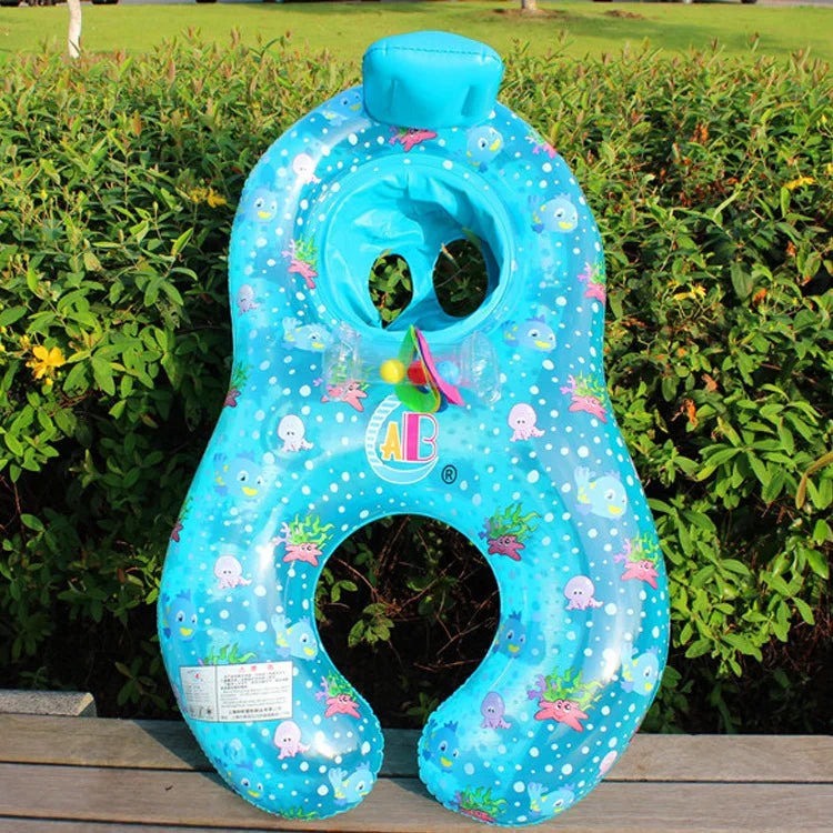 Baby Kids Inflatable Swimming Ring With Awning Safety Mother Children Double Swim Circle Safety Float Seat Pool Toys