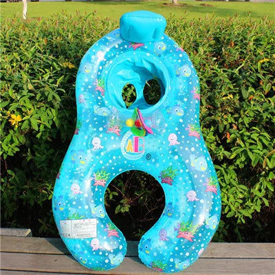 Baby Kids Inflatable Swimming Ring With Awning Safety Mother Children Double Swim Circle Safety Float Seat Pool Toys