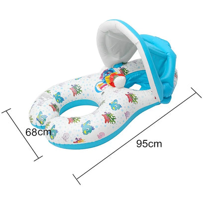 Baby Kids Inflatable Swimming Ring With Awning Safety Mother Children Double Swim Circle Safety Float Seat Pool Toys