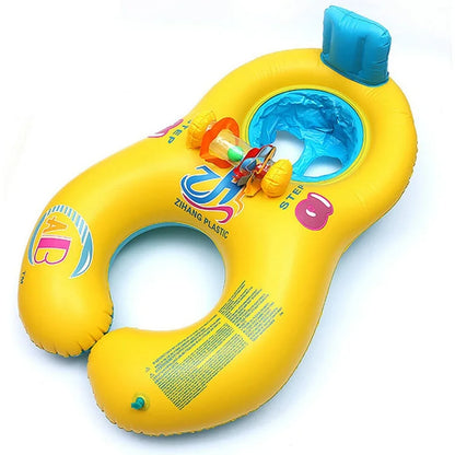 Baby Kids Inflatable Swimming Ring With Awning Safety Mother Children Double Swim Circle Safety Float Seat Pool Toys