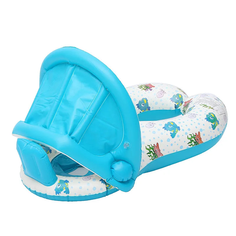 Baby Kids Inflatable Swimming Ring With Awning Safety Mother Children Double Swim Circle Safety Float Seat Pool Toys