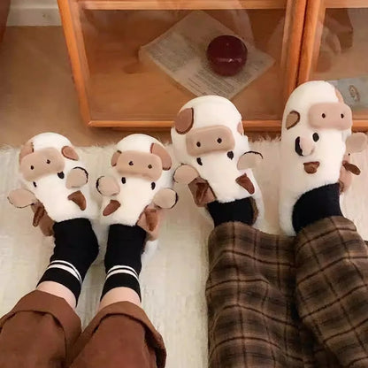 XIXITIAO Hot Sale Cute Warm Home Slippers for Women&Girls Soft Plush Non-Slip Sole Slides Cow Fuzzy Animal Winter Shoes