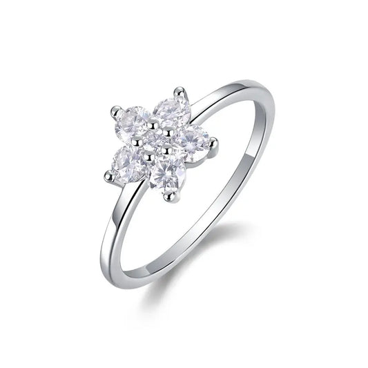 Floral Cluster Setting 0.53CTW Moissanite Ring Elegant 925 Sterling Silver & 18K Gold Plated Gift for Women