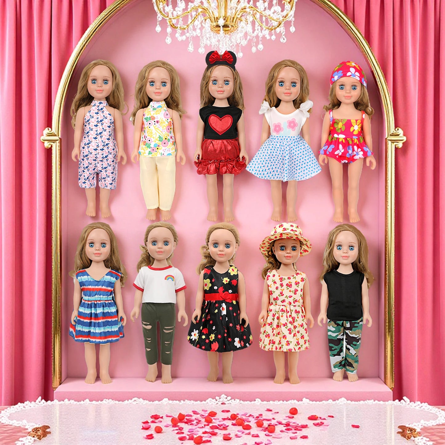 MSYO US Local Warehouse 10 Pcs Set 18 Inch American Style Girl Doll Clothes Dresses Outfits Accessories for Kids DIY
