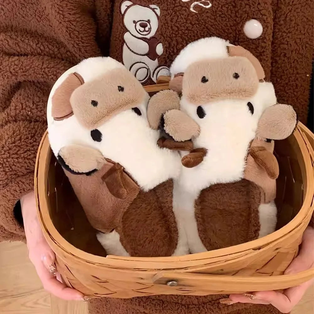 XIXITIAO Hot Sale Cute Warm Home Slippers for Women&Girls Soft Plush Non-Slip Sole Slides Cow Fuzzy Animal Winter Shoes
