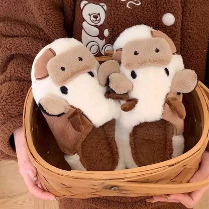 XIXITIAO Hot Sale Cute Warm Home Slippers for Women&Girls Soft Plush Non-Slip Sole Slides Cow Fuzzy Animal Winter Shoes